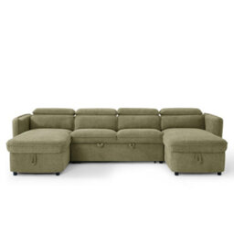 Beehive Furniture Corfu - U-Shaped Corner Sofa Bed - Green Upholstered Large Family Couch