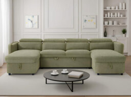 Beehive Furniture Corfu - U-Shaped Corner Sofa Bed - Green Upholstered Large Family Couch - thumbnail 2