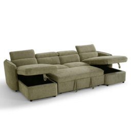 Beehive Furniture Corfu - U-Shaped Corner Sofa Bed - Green Upholstered Large Family Couch - thumbnail 5