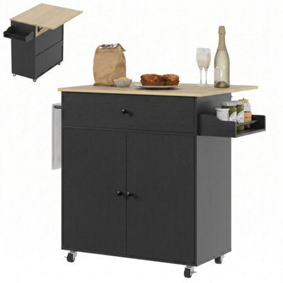 Kitchen Island With Drop Leaf, Rolling Kitchen Storage Trolley On Wheels Black - image 1