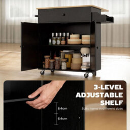 Kitchen Island With Drop Leaf, Rolling Kitchen Storage Trolley On Wheels Black - thumbnail 4