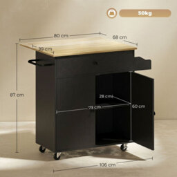 Kitchen Island With Drop Leaf, Rolling Kitchen Storage Trolley On Wheels Black - thumbnail 2
