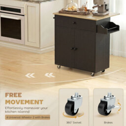 Kitchen Island With Drop Leaf, Rolling Kitchen Storage Trolley On Wheels Black - thumbnail 5