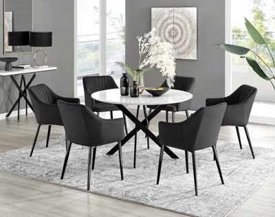 Furniturebox Uk Novara White Gloss Black Leg 120Cm Round Dining Table & 6 Black Calla Black Leg Chairs - image 1