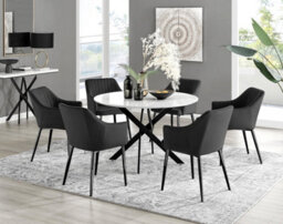 Furniturebox Uk Novara White Gloss Black Leg 120Cm Round Dining Table & 6 Black Calla Black Leg Chairs - thumbnail 1