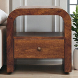 Artisan Furniture Solid Wood Darcy Chestnut Nightstand, 1 Drawer And Open Shelf, Dark Brown - thumbnail 1