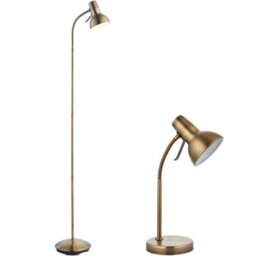 Standing Floor & Table Lamp Set Antique Brass Adjustable Neck Living Room Light - thumbnail 1