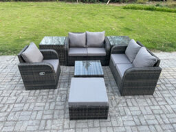 Fimous 7 Piece Garden Furniture Sets 6 Seater Outdoor Patio Furniture Set Weaving Wicker Rattan Sofa Chair And Table - thumbnail 2