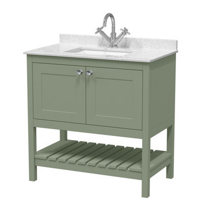 Balterley Coppenhall Traditional Bathroom 1 Soft Close Drawer Floor Standing Vanity Unit Marble Top Basin, Fern Green/white, 820mm - image 1