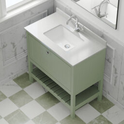 Balterley Coppenhall Traditional Bathroom 1 Soft Close Drawer Floor Standing Vanity Unit Marble Top Basin, Fern Green/white, 820mm - thumbnail 5