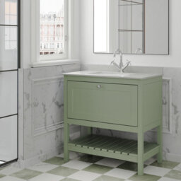 Balterley Coppenhall Traditional Bathroom 1 Soft Close Drawer Floor Standing Vanity Unit Marble Top Basin, Fern Green/white, 820mm - thumbnail 6