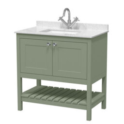 Balterley Coppenhall Traditional Bathroom 1 Soft Close Drawer Floor Standing Vanity Unit Marble Top Basin, Fern Green/white, 820mm - thumbnail 1