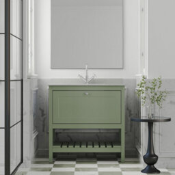 Balterley Coppenhall Traditional Bathroom 1 Soft Close Drawer Floor Standing Vanity Unit Marble Top Basin, Fern Green/white, 820mm - thumbnail 2