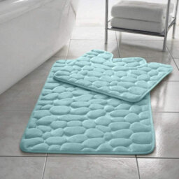 Homes & Linen Stone Pebbles Bath Mat Set Non Slip Pedestal Set Extra Absorbent 100% Memory Foam Bathroom Toilet Mat Rug Set