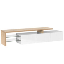 Abrihome Modern Tv Cabinet Design: Stylish And Elegant, Practical Storage, High-Gloss White, Wooden Look, Glass Shelves, Led Lighting - thumbnail 6