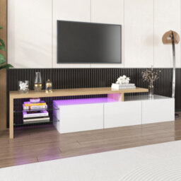 Abrihome Modern Tv Cabinet Design: Stylish And Elegant, Practical Storage, High-Gloss White, Wooden Look, Glass Shelves, Led Lighting - thumbnail 5