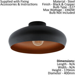 Elegant Black And Copper Semi Flush Ceiling Light Fixture With E27 Bulb Support - thumbnail 2