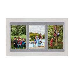 AK Frames 40X20Cm White Ash Modern Multi Photo Frame With Mid Grey Mount - Holds 3 Apertures (3X) 6X4 Photos - thumbnail 1