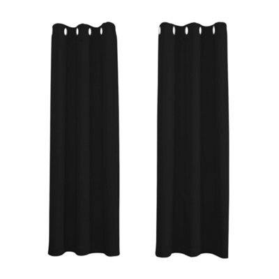 Happy Homewares Black Eyelet Total Blackout Thermal Curtains - 46 X 54 Inch Drop - 2 Panel
