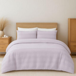 MHG Living Luxury Waffle Stripe Duvet Cover Set - Soft 200Tc Polycotton Blend, Breathable & Stylish Bedding (King, Berries) - thumbnail 1