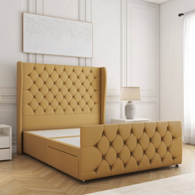 Bsspoke Anna Divan Bed Set Mustard Plush Velvet With 54Inch Headboard & Footboard No Mattress No Drawers In 3Ft 4Ft 4Ft6 5Ft 6Ft - image 1