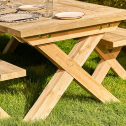 Timber Foundry Chunky Rustic Farmhouse X-Leg Table Set 8-10 Seater Table With 2 Benches - thumbnail 2