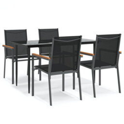 Walplus 5 Piece Garden Dining Set Black Textilene And Steel - thumbnail 2