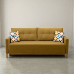 Ariel Fabric Sofa Bed With Foam Wave Springs Wooden Frame Loose Back Cushions Storage 213 X 101 X 91 Cm Mustard - thumbnail 2