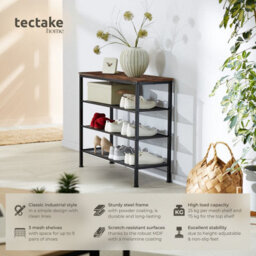 Tectake Shoe Rack Newport - Surface Shelf And 3 Grid Shelves, Industrial Style -  - Industrial Wood Dark, Rustic - thumbnail 2