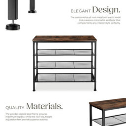 Tectake Shoe Rack Newport - Surface Shelf And 3 Grid Shelves, Industrial Style -  - Industrial Wood Dark, Rustic - thumbnail 3