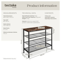 Tectake Shoe Rack Newport - Surface Shelf And 3 Grid Shelves, Industrial Style -  - Industrial Wood Dark, Rustic - thumbnail 6