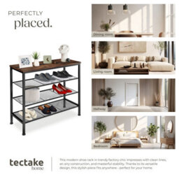 Tectake Shoe Rack Newport - Surface Shelf And 3 Grid Shelves, Industrial Style -  - Industrial Wood Dark, Rustic - thumbnail 7