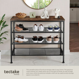 Tectake Shoe Rack Newport - Surface Shelf And 3 Grid Shelves, Industrial Style -  - Industrial Wood Dark, Rustic - thumbnail 4