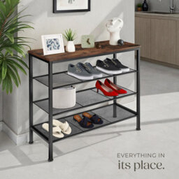 Tectake Shoe Rack Newport - Surface Shelf And 3 Grid Shelves, Industrial Style -  - Industrial Wood Dark, Rustic - thumbnail 8