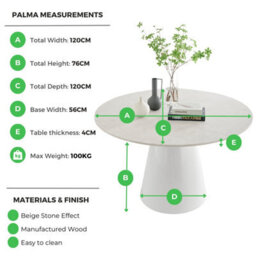 Furniturebox Palma 120Cm 6 Seater Round Beige Stone Effect Dining Table With Pedestal Pillar Base - thumbnail 8