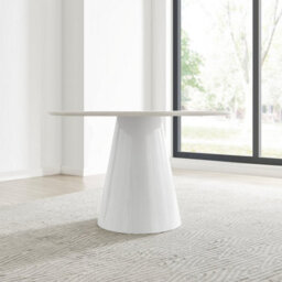 Furniturebox Palma 120Cm 6 Seater Round Beige Stone Effect Dining Table With Pedestal Pillar Base - thumbnail 2