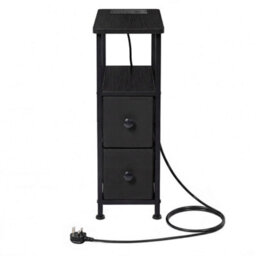 Levede Bedside Table Narrow Side Table With Led Light Charging Station Black - thumbnail 3