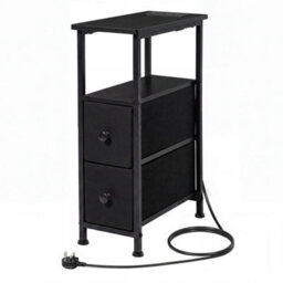 Levede Bedside Table Narrow Side Table With Led Light Charging Station Black - thumbnail 2