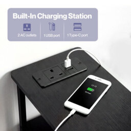 Levede Bedside Table Narrow Side Table With Led Light Charging Station Black - thumbnail 6