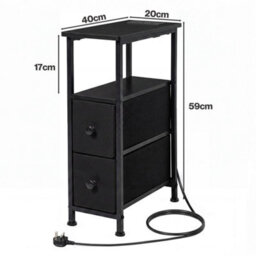 Levede Bedside Table Narrow Side Table With Led Light Charging Station Black - thumbnail 4