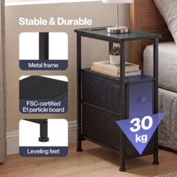 Levede Bedside Table Narrow Side Table With Led Light Charging Station Black - thumbnail 9