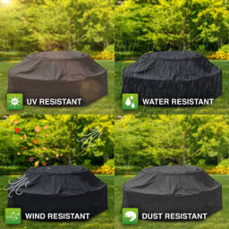 Woodside Black Waterproof Outdoor 8 Seater Round Picnic Table Cover - thumbnail 5