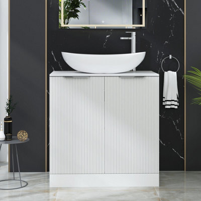 Royal Bathrooms Evora 800mm Matt White Fluted Floor Standing Countertop Vanity Unit 2 Door With Cesar Basin - image 1
