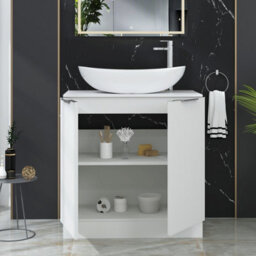 Royal Bathrooms Evora 800mm Matt White Fluted Floor Standing Countertop Vanity Unit 2 Door With Cesar Basin - thumbnail 3