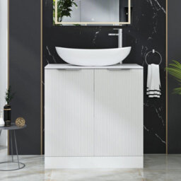Royal Bathrooms Evora 800mm Matt White Fluted Floor Standing Countertop Vanity Unit 2 Door With Cesar Basin - thumbnail 1