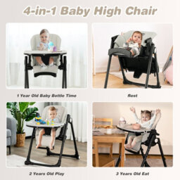 Costway 4-In-1 Baby High Chair Foldable Feeding Chair W/ Footrest-Grey - thumbnail 9