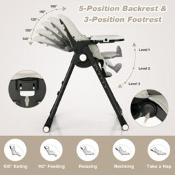 Costway 4-In-1 Baby High Chair Foldable Feeding Chair W/ Footrest-Grey - thumbnail 5