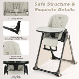 Costway 4-In-1 Baby High Chair Foldable Feeding Chair W/ Footrest-Grey - thumbnail 7