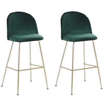 Beliani Set Of 2 Bar Chairs Arcola Velvet Emerald Green - image 1