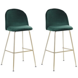 Beliani Set Of 2 Bar Chairs Arcola Velvet Emerald Green - thumbnail 1